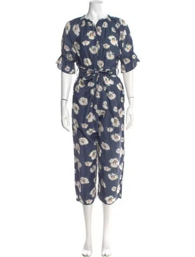 Pre-owned Apiece Apart Floral Print V-neck Jumpsuit In Blue