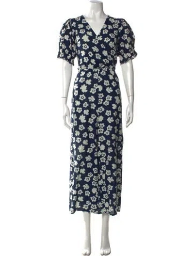 Pre-owned Apiece Apart Floral Print V-neck Jumpsuit In Blue