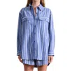 Apiece Apart Flowe Pocket Button Up Top In Chambray Blue In Blue