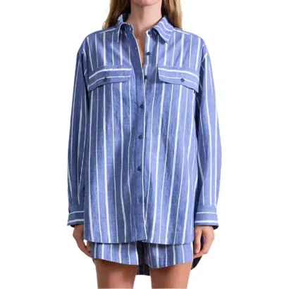 Apiece Apart Flowe Pocket Button Up Top In Chambray Blue