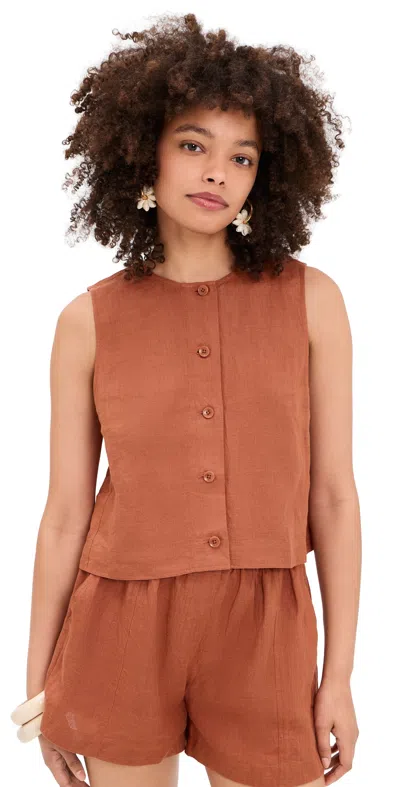 Apiece Apart Godet Linen Tank Harissa In Brown