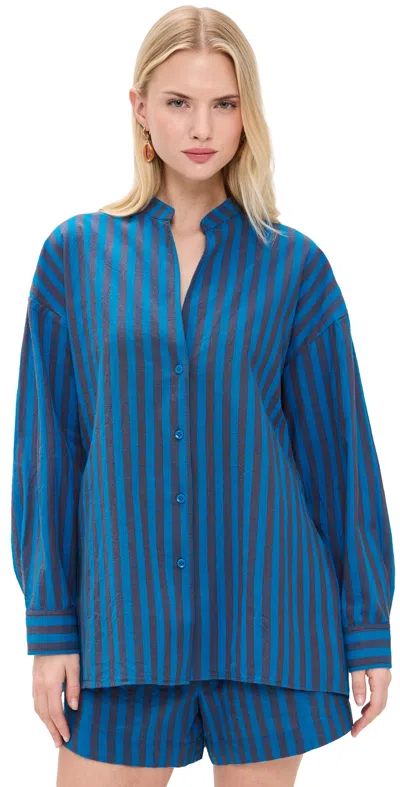Apiece Apart Gustava Button Down Top Blue Pond Stripe In Multi