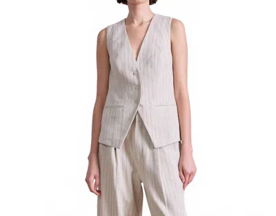 Apiece Apart Helena V-neck Vest In Striped Flax In Multi