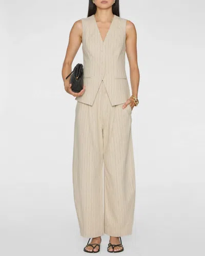 Apiece Apart Helena V-neck Vest In Striped Flax In Neutral