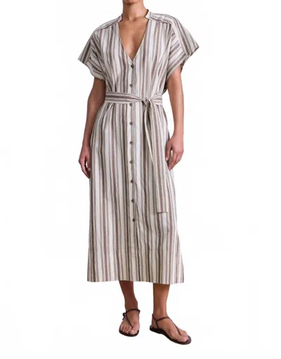 Apiece Apart Isola One Size Caftan Dress In Wide Stripes Coffee/cream In Gray