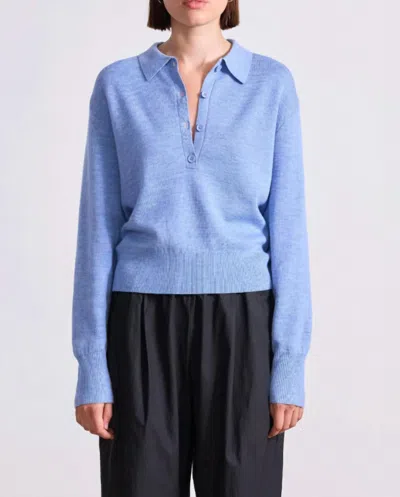 Apiece Apart Kari Knit Polo In Heathered Sky In Blue