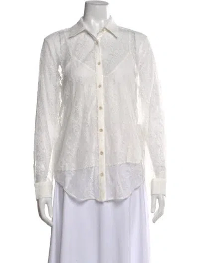 Pre-owned Apiece Apart Lace Pattern Long Sleeve Blouse In White