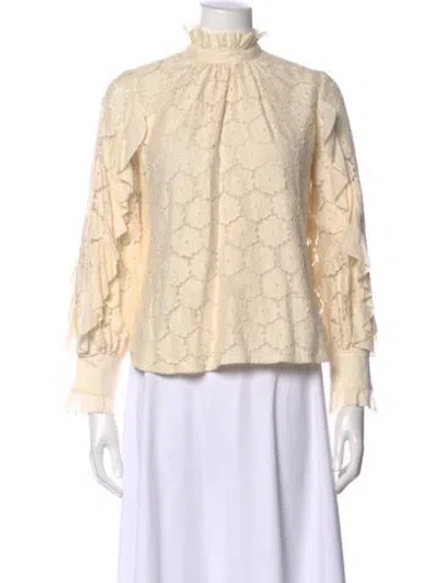 Pre-owned Apiece Apart Lace Pattern Mock Neck Blouse In Neutral
