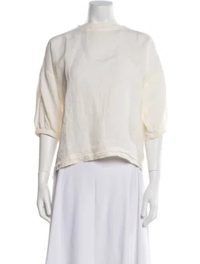 Pre-owned Apiece Apart Linen Bateau Neckline Crop Top In White