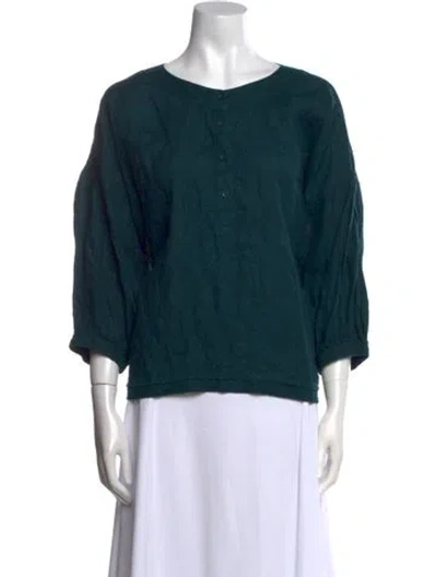 Pre-owned Apiece Apart Linen Bateau Neckline Top In Blue