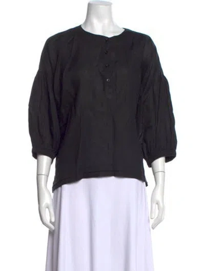Pre-owned Apiece Apart Linen Crew Neck Blouse In Black