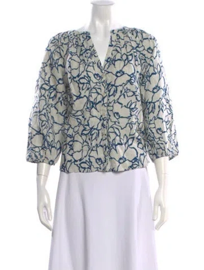 Pre-owned Apiece Apart Linen Floral Print Blouse W/ Tags In Neutral