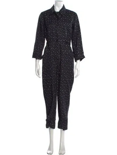 Pre-owned Apiece Apart Linen Floral Print Jumpsuit In Black