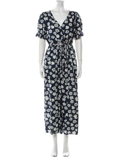 Pre-owned Apiece Apart Linen Floral Print Jumpsuit In Blue
