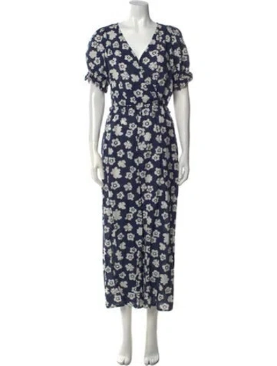 Pre-owned Apiece Apart Linen Floral Print Jumpsuit In Blue