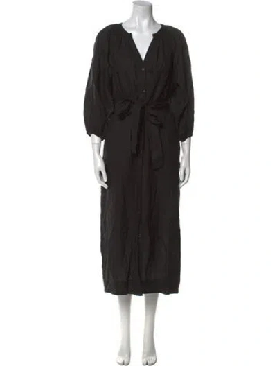Pre-owned Apiece Apart Linen Long Dress In Black
