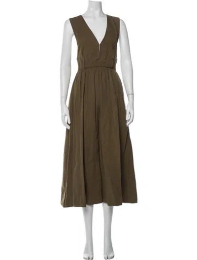 Pre-owned Apiece Apart Linen Long Dress In Green