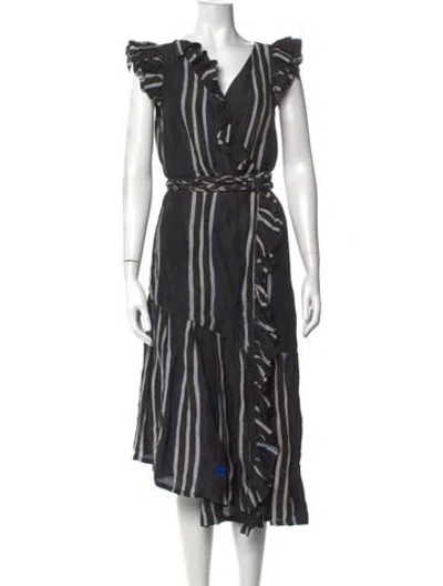 Pre-owned Apiece Apart Linen Midi Length Dress In Black