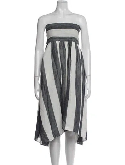 Pre-owned Apiece Apart Linen Midi Length Dress In Blue/white