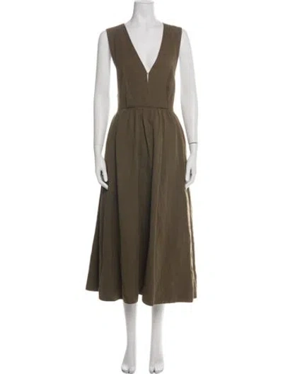 Pre-owned Apiece Apart Linen Midi Length Dress In Green