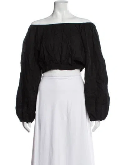 Pre-owned Apiece Apart Linen Off-the-shoulder Crop Top In Black