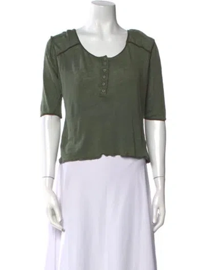 Pre-owned Apiece Apart Linen Scoop Neck Crop Top In Green