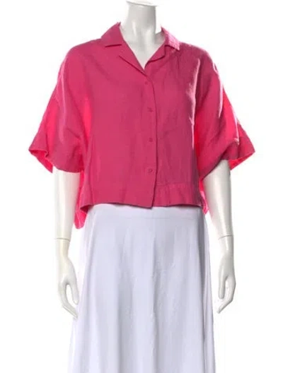 Pre-owned Apiece Apart Linen Short Sleeve Blouse In Pink