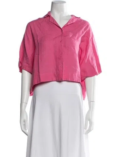 Pre-owned Apiece Apart Linen Short Sleeve Blouse In Pink