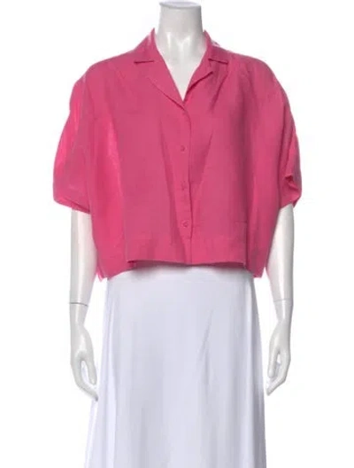Pre-owned Apiece Apart Linen Short Sleeve Button-up Top In Pink