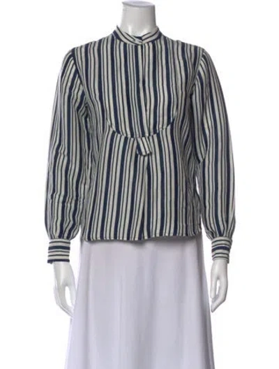 Pre-owned Apiece Apart Linen Striped Blouse In Blue