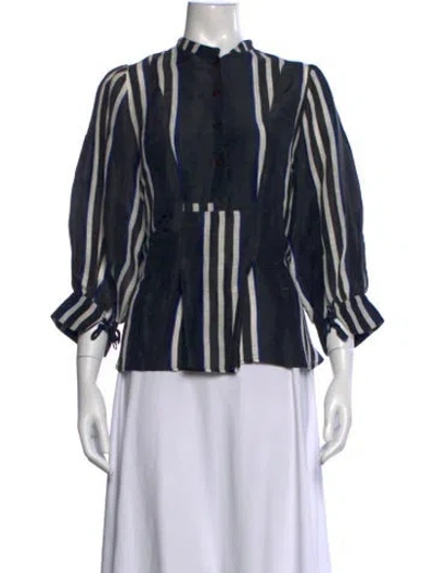 Pre-owned Apiece Apart Linen Striped Blouse In Blue