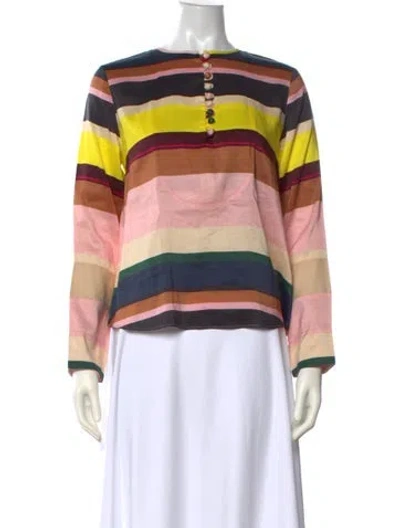 Pre-owned Apiece Apart Linen Striped Blouse In Multi