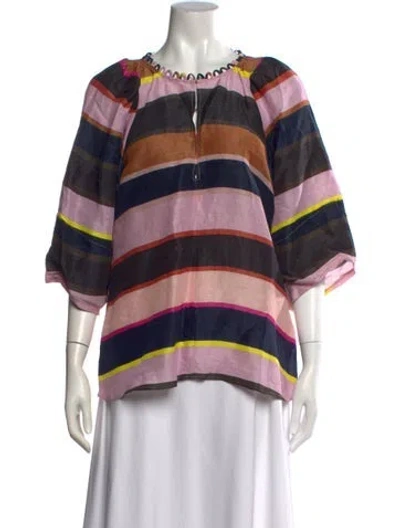 Pre-owned Apiece Apart Linen Striped Blouse In Multicolor