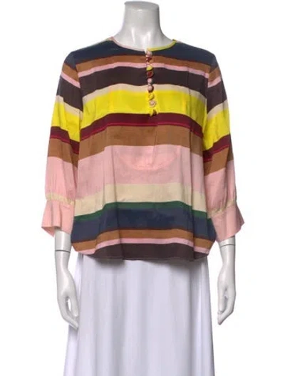 Pre-owned Apiece Apart Linen Striped Blouse In Multicolor