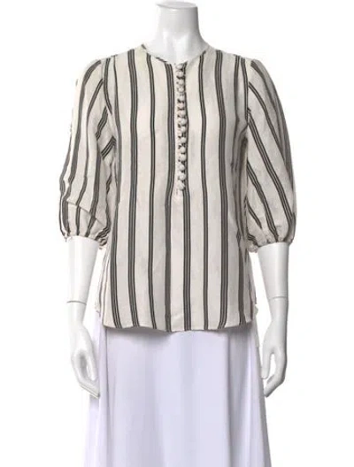 Pre-owned Apiece Apart Linen Striped Blouse In Neutrals
