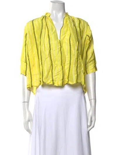 Pre-owned Apiece Apart Linen Striped Blouse In Yellow