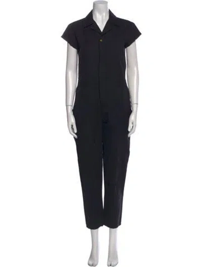 Pre-owned Apiece Apart Linen V-neck Jumpsuit In Black