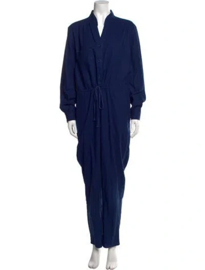 Pre-owned Apiece Apart Linen V-neck Jumpsuit In Blue