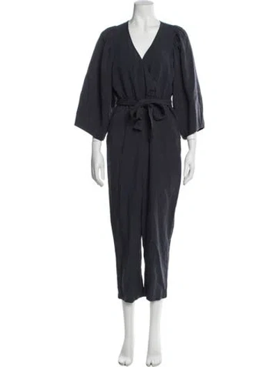 Pre-owned Apiece Apart Linen V-neck Jumpsuit In Blue