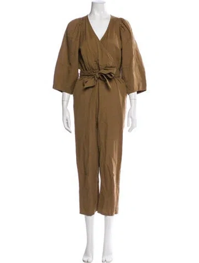 Pre-owned Apiece Apart Linen V-neck Jumpsuit In Brown