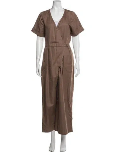 Pre-owned Apiece Apart Linen V-neck Jumpsuit In Brown