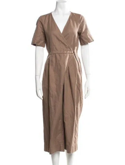 Pre-owned Apiece Apart Linen V-neck Jumpsuit In Brown