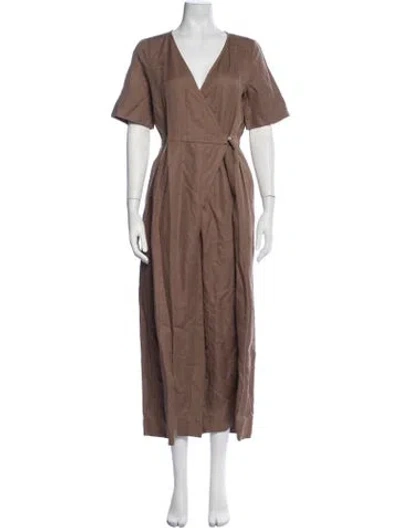 Pre-owned Apiece Apart Linen V-neck Jumpsuit In Brown