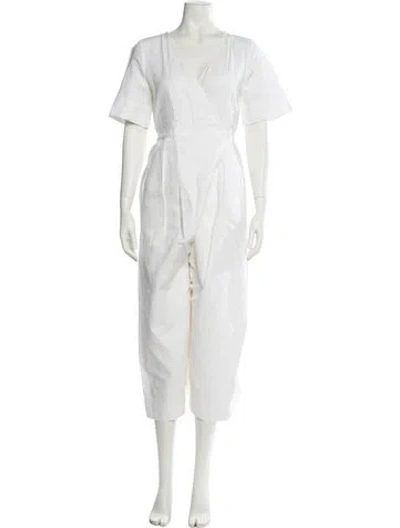 Pre-owned Apiece Apart Linen V-neck Jumpsuit In Neutral