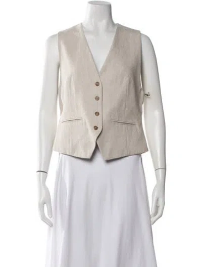 Pre-owned Apiece Apart Linen V-neck Top W/ Tags In Neutrals