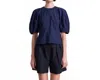 Apiece Apart Lino Puff Sleeve Top In Navy In Blue