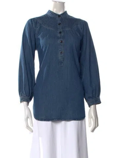 Pre-owned Apiece Apart Long Sleeve Blouse In Blue