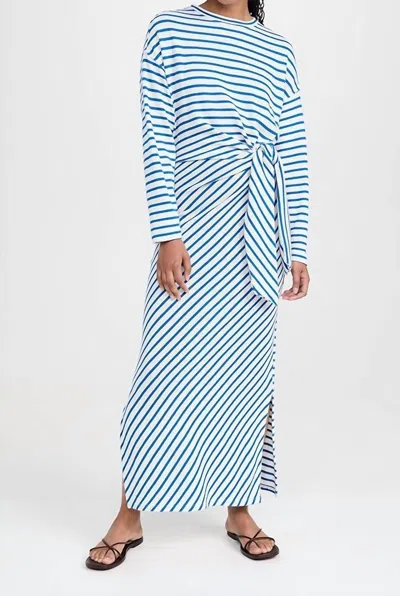 Apiece Apart Long Sleeve Vanilla Cinched Maxi Dress In Cobalt And Cream Stripe In Blue