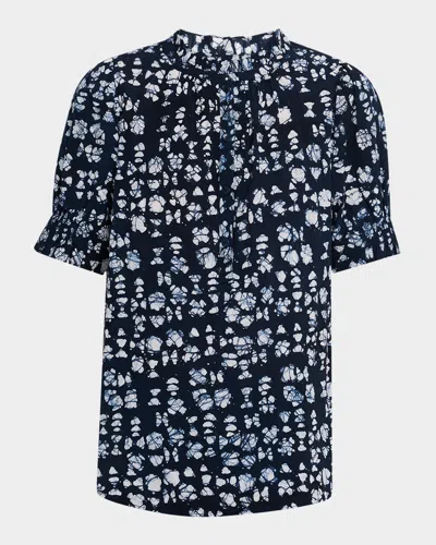 Apiece Apart Los Altos Abstract-print Organic Cotton Top In Batik Geo Indigo