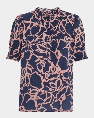 Apiece Apart Los Altos Floral-print Organic Cotton Top In Blue